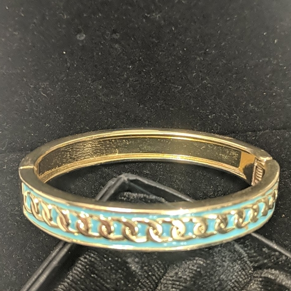 Gold & Turquoise colored Enamel Bracelet - Picture 2 of 5